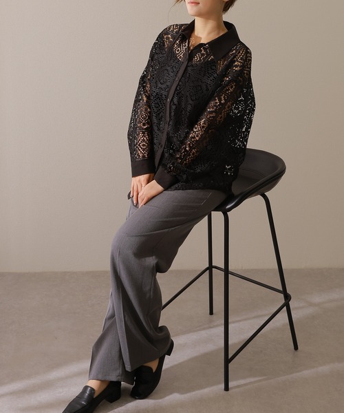 Lace Ladies(レースレディース)の「フレンチ カットレース 長袖 フレア ブラウス(シャツ/ブラウス・レディース・アイボリー/ブラック・FREE)」の6枚目の写真