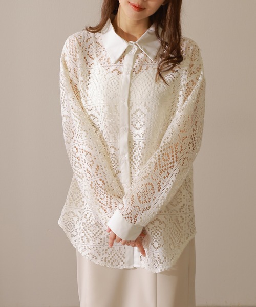 Lace Ladies(レースレディース)の「フレンチ カットレース 長袖 フレア ブラウス(シャツ/ブラウス・レディース・アイボリー/ブラック・FREE)」の8枚目の写真