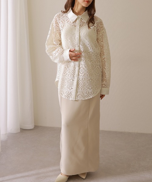 Lace Ladies(レースレディース)の「フレンチ カットレース 長袖 フレア ブラウス(シャツ/ブラウス・レディース・アイボリー/ブラック・FREE)」の9枚目の写真