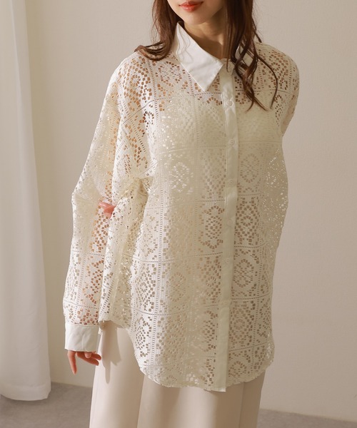 Lace Ladies(レースレディース)の「フレンチ カットレース 長袖 フレア ブラウス(シャツ/ブラウス・レディース・アイボリー/ブラック・FREE)」の10枚目の写真