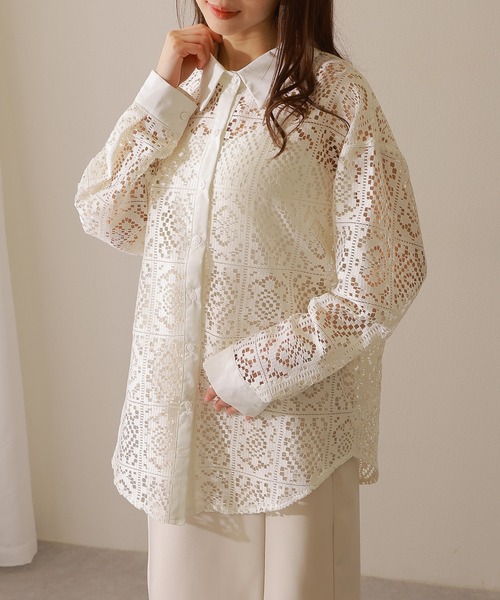 Lace Ladies(レースレディース)の「フレンチ カットレース 長袖 フレア ブラウス(シャツ/ブラウス・レディース・アイボリー/ブラック・FREE)」の11枚目の写真