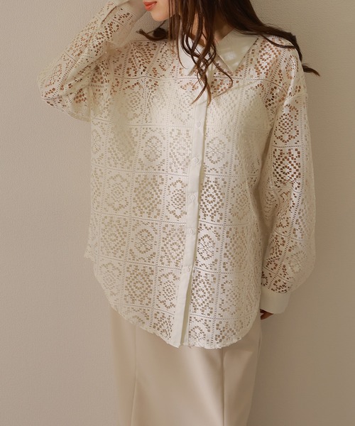 Lace Ladies(レースレディース)の「フレンチ カットレース 長袖 フレア ブラウス(シャツ/ブラウス・レディース・アイボリー/ブラック・FREE)」の12枚目の写真