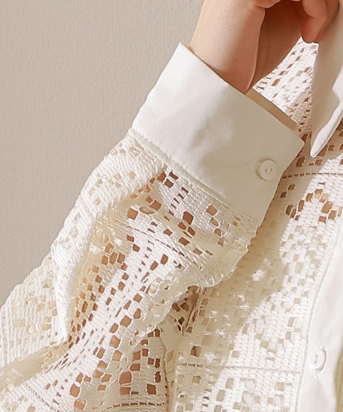 Lace Ladies(レースレディース)の「フレンチ カットレース 長袖 フレア ブラウス(シャツ/ブラウス・レディース・アイボリー/ブラック・FREE)」の14枚目の写真