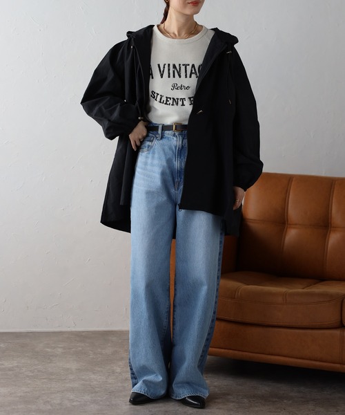 Fizz（フィズ）の「ゆったりドロストフード付きブルゾン（ナイロンジャケット・レディース・ブラック/アイボリー/ライトカーキ・M）」の13枚目の写真