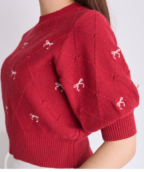 OLIVE des OLIVE(オリーブデオリーブ)の「リボン刺繍ニット(ニット/セーター・レディース・オフホワイト/トップグレー/ピンク/レッド・FREE)」の12枚目の写真