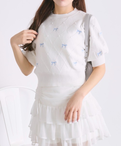 OLIVE des OLIVE(オリーブデオリーブ)の「リボン刺繍ニット(ニット/セーター・レディース・オフホワイト/トップグレー/ピンク/レッド・FREE)」の6枚目の写真