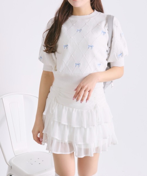 OLIVE des OLIVE(オリーブデオリーブ)の「リボン刺繍ニット(ニット/セーター・レディース・オフホワイト/トップグレー/ピンク/レッド・FREE)」の7枚目の写真