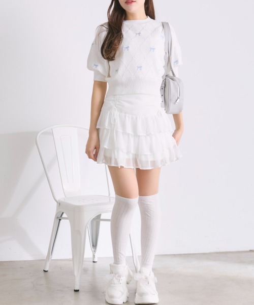 OLIVE des OLIVE(オリーブデオリーブ)の「リボン刺繍ニット(ニット/セーター・レディース・オフホワイト/トップグレー/ピンク/レッド・FREE)」の8枚目の写真