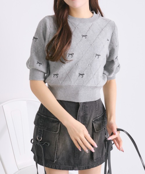 OLIVE des OLIVE(オリーブデオリーブ)の「リボン刺繍ニット(ニット/セーター・レディース・オフホワイト/トップグレー/ピンク/レッド・FREE)」の21枚目の写真