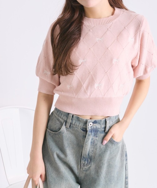 OLIVE des OLIVE(オリーブデオリーブ)の「リボン刺繍ニット(ニット/セーター・レディース・オフホワイト/トップグレー/ピンク/レッド・FREE)」の14枚目の写真