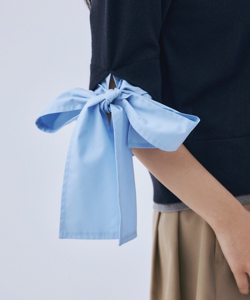 EIMY ISTOIRE(エイミーイストワール)の「シャツドッキングレイヤードニット(ニット/セーター・レディース・ネイビー/グレー/ピンク・F)」の9枚目の写真