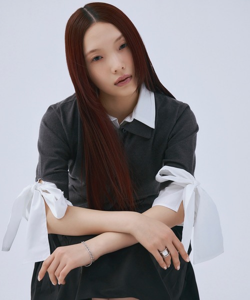 EIMY ISTOIRE(エイミーイストワール)の「シャツドッキングレイヤードニット(ニット/セーター・レディース・ネイビー/グレー/ピンク・F)」の12枚目の写真