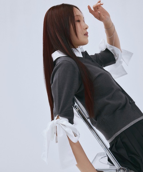 EIMY ISTOIRE(エイミーイストワール)の「シャツドッキングレイヤードニット(ニット/セーター・レディース・ネイビー/グレー/ピンク・F)」の13枚目の写真