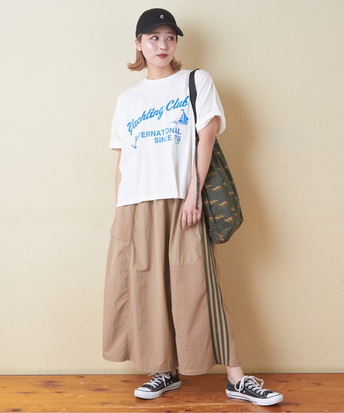 CUBE SUGAR（キューブシュガー）の「ナイロン×カットソーラインギャザースカート（スカート・レディース・スミクロ/ナチュラル/ベージュ/カーキ・M）」の20枚目の写真