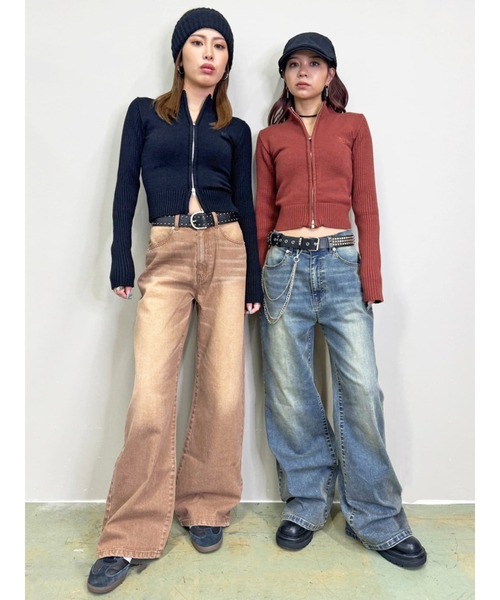 EGOIST（エゴイスト）の「ヴィンテージライク加工ワイドパンツ（デニムパンツ・レディース・ブラウン/ブルー・SS/S/M）」の4枚目の写真