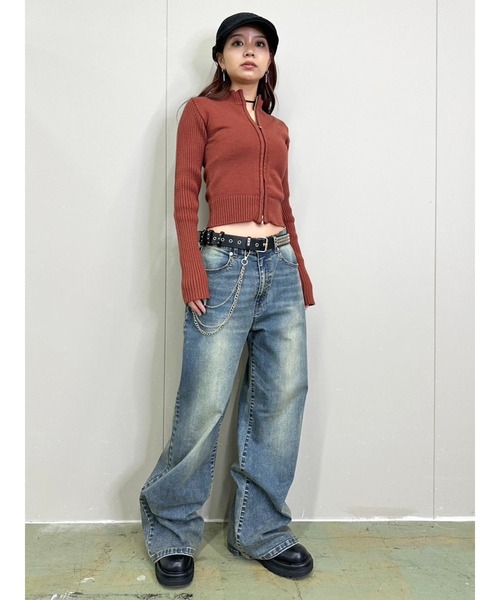 EGOIST（エゴイスト）の「ヴィンテージライク加工ワイドパンツ（デニムパンツ・レディース・ブラウン/ブルー・SS/S/M）」の15枚目の写真