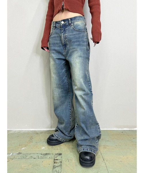 EGOIST（エゴイスト）の「ヴィンテージライク加工ワイドパンツ（デニムパンツ・レディース・ブラウン/ブルー・SS/S/M）」の16枚目の写真