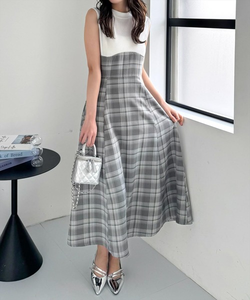 CLEAR BASIC（クリアベーシック）の「【低身長サイズ有】チェック柄布帛ドッキングノースリーブワンピース[大人 フェミニン スタイルアップ]（ワンピース・レディース・オフホワイト/ブラック・F/XS）」の19枚目の写真