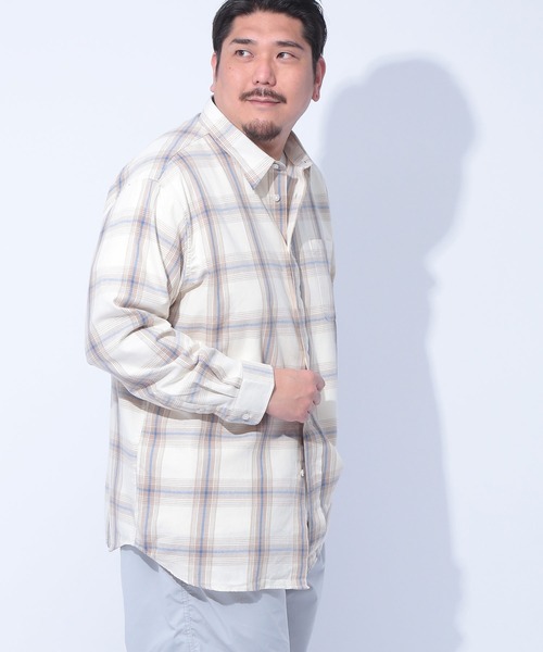 SAKAZEN（サカゼン）の「Natural Story (ナチュラルストーリー) 綿100％ ツイルチェック 長袖 シャツ（シャツ/ブラウス・メンズ・ブラック/ネイビー/ホワイト・3L/5L/4L）」の4枚目の写真