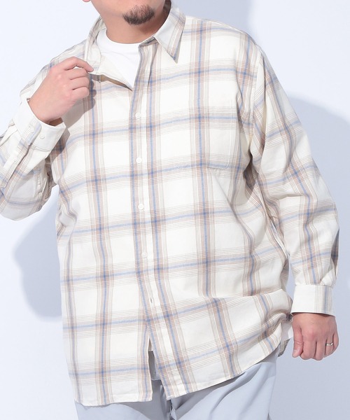 SAKAZEN（サカゼン）の「Natural Story (ナチュラルストーリー) 綿100％ ツイルチェック 長袖 シャツ（シャツ/ブラウス・メンズ・ブラック/ネイビー/ホワイト・3L/5L/4L）」の5枚目の写真