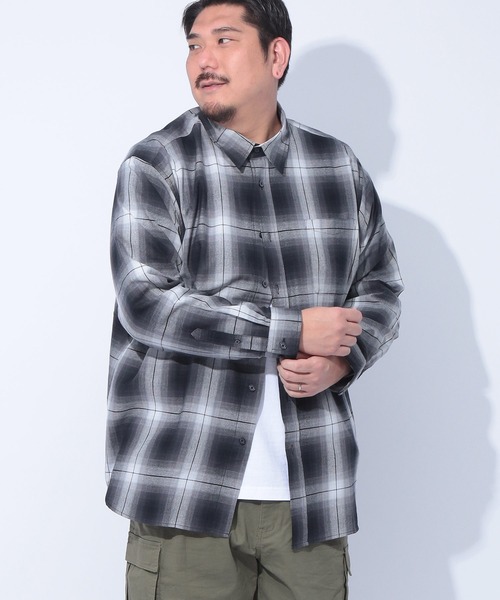 SAKAZEN（サカゼン）の「Natural Story (ナチュラルストーリー) 綿100％ ツイルチェック 長袖 シャツ（シャツ/ブラウス・メンズ・ブラック/ネイビー/ホワイト・3L/5L/4L）」の10枚目の写真