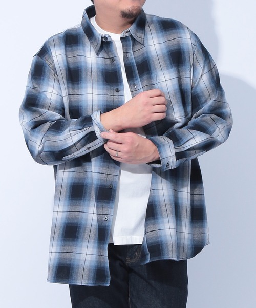 SAKAZEN（サカゼン）の「Natural Story (ナチュラルストーリー) 綿100％ ツイルチェック 長袖 シャツ（シャツ/ブラウス・メンズ・ブラック/ネイビー/ホワイト・3L/5L/4L）」の14枚目の写真
