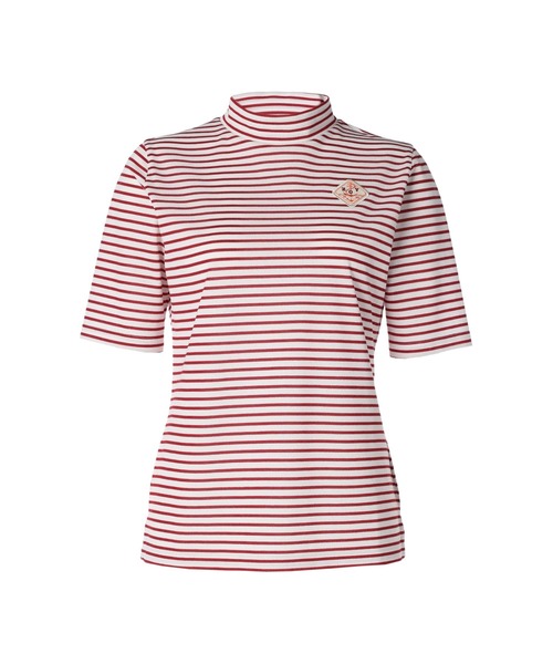 ZOY(ゾーイ)の「WOMENS 先染めボーダー 半袖シャツ(Tシャツ/カットソー・レディース・レッド・SMALL/MEDIUM/LARGE)」の1枚目の写真