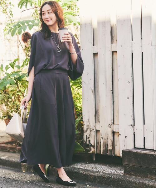 UNTITLED（アンタイトル）の「【セットアップ可/接触冷感/イージーケア】リラクミスト フレアスカート（スカート・レディース・チャコールグレー/ブラック/ベージュ/ネイビー・01/02/03/04/42/44/46/48/50/00）」の16枚目の写真