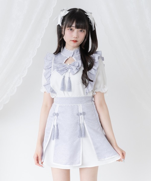 DearMyLove(ディアマイラブ)の「チャイナラインスリットスカート(スカート・レディース・ボルドー/ブラック×ホワイト/ブラック×ブルー/ホワイト×ピンク/ホワイト×ブルー・SMALL/3L/LL/LARGE/MEDIUM)」の15枚目の写真