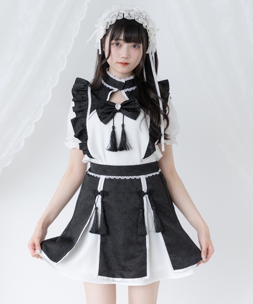 DearMyLove(ディアマイラブ)の「チャイナラインスリットスカート(スカート・レディース・ボルドー/ブラック×ホワイト/ブラック×ブルー/ホワイト×ピンク/ホワイト×ブルー・SMALL/3L/LL/LARGE/MEDIUM)」の11枚目の写真