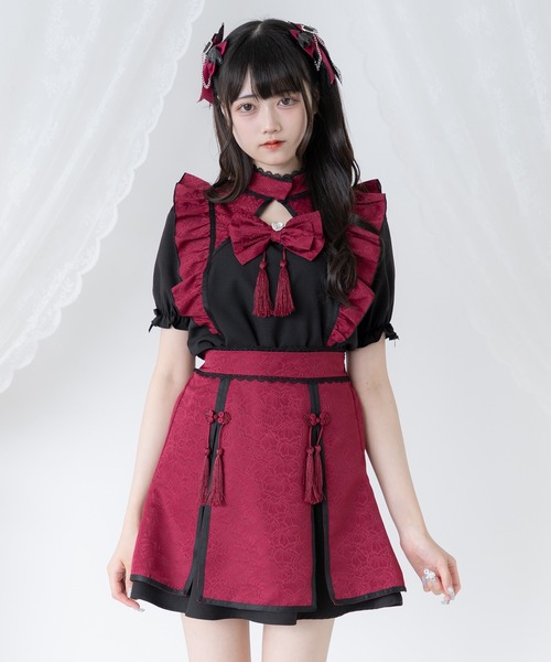 DearMyLove(ディアマイラブ)の「チャイナラインスリットスカート(スカート・レディース・ボルドー/ブラック×ホワイト/ブラック×ブルー/ホワイト×ピンク/ホワイト×ブルー・SMALL/3L/LL/LARGE/MEDIUM)」の8枚目の写真