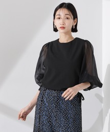 オーガンジースリーブコンビカットジョーゼットトップス（セットアップ可）