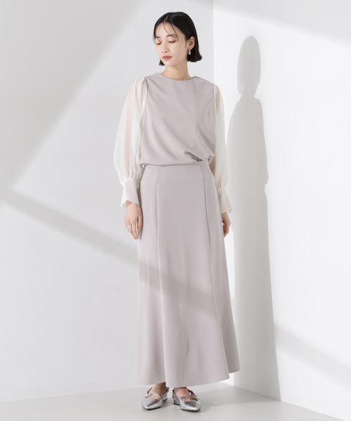 NANO universe（ナノユニバース）の「オーガンジースリーブコンビカットジョーゼットトップス（セットアップ可）（Tシャツ/カットソー・レディース・キャメル/ブラック/グレー・FREE）」の8枚目の写真