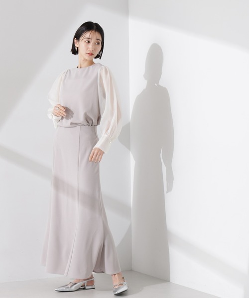 NANO universe（ナノユニバース）の「オーガンジースリーブコンビカットジョーゼットトップス（セットアップ可）（Tシャツ/カットソー・レディース・キャメル/ブラック/グレー・FREE）」の7枚目の写真