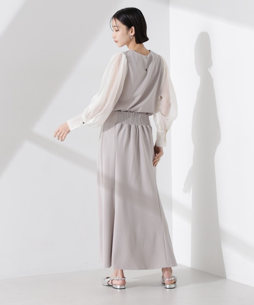 NANO universe（ナノユニバース）の「オーガンジースリーブコンビカットジョーゼットトップス（セットアップ可）（Tシャツ/カットソー・レディース・キャメル/ブラック/グレー・FREE）」の6枚目の写真