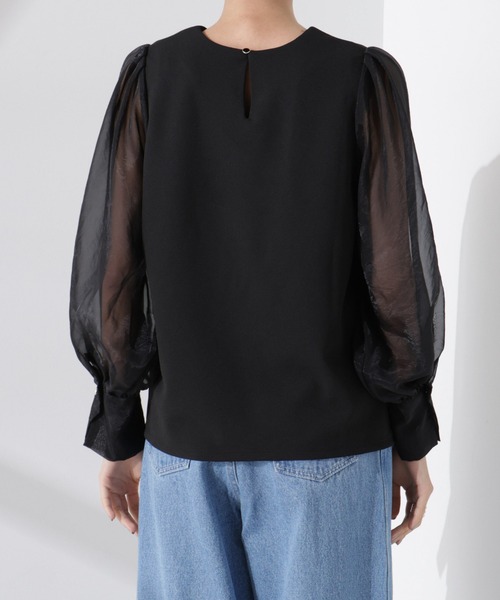 NANO universe（ナノユニバース）の「オーガンジースリーブコンビカットジョーゼットトップス（セットアップ可）（Tシャツ/カットソー・レディース・キャメル/ブラック/グレー・FREE）」の17枚目の写真