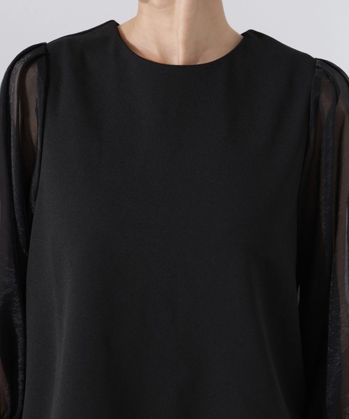 NANO universe（ナノユニバース）の「オーガンジースリーブコンビカットジョーゼットトップス（セットアップ可）（Tシャツ/カットソー・レディース・キャメル/ブラック/グレー・FREE）」の16枚目の写真