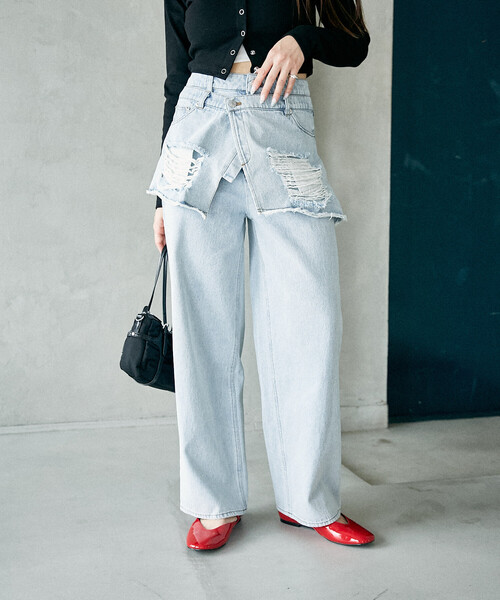 PUBLUX（パブリュクス）の「PUBLUX/パブリュクス レイヤード ラップ デニム　限定展開（デニムパンツ・レディース・サックスブルー/ブルー・M/S）」の3枚目の写真