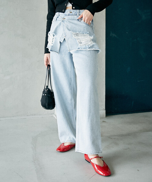 PUBLUX（パブリュクス）の「PUBLUX/パブリュクス レイヤード ラップ デニム　限定展開（デニムパンツ・レディース・サックスブルー/ブルー・M/S）」の5枚目の写真