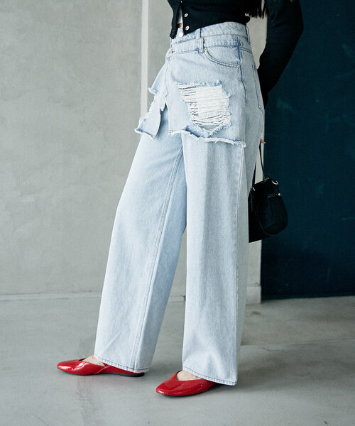 PUBLUX（パブリュクス）の「PUBLUX/パブリュクス レイヤード ラップ デニム　限定展開（デニムパンツ・レディース・サックスブルー/ブルー・M/S）」の6枚目の写真