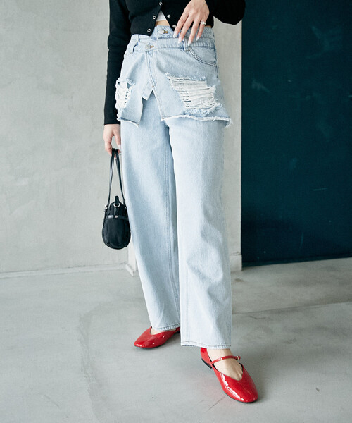 PUBLUX（パブリュクス）の「PUBLUX/パブリュクス レイヤード ラップ デニム　限定展開（デニムパンツ・レディース・サックスブルー/ブルー・M/S）」の21枚目の写真