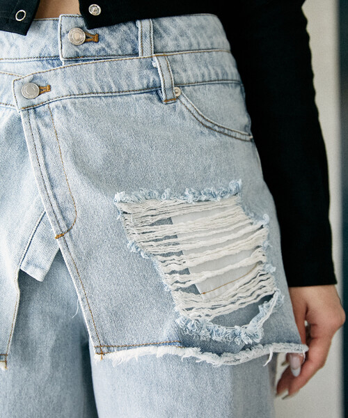 PUBLUX（パブリュクス）の「PUBLUX/パブリュクス レイヤード ラップ デニム　限定展開（デニムパンツ・レディース・サックスブルー/ブルー・M/S）」の22枚目の写真