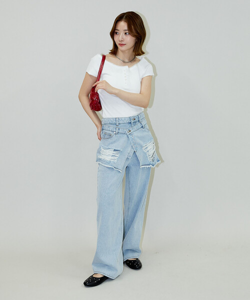 PUBLUX（パブリュクス）の「PUBLUX/パブリュクス レイヤード ラップ デニム　限定展開（デニムパンツ・レディース・サックスブルー/ブルー・M/S）」の13枚目の写真