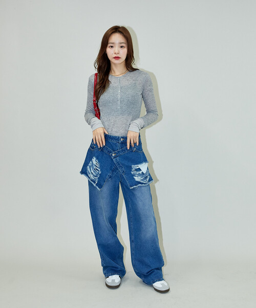 PUBLUX（パブリュクス）の「PUBLUX/パブリュクス レイヤード ラップ デニム　限定展開（デニムパンツ・レディース・サックスブルー/ブルー・M/S）」の14枚目の写真