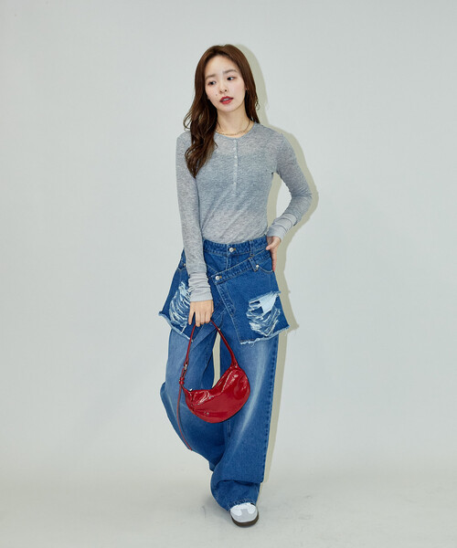 PUBLUX（パブリュクス）の「PUBLUX/パブリュクス レイヤード ラップ デニム　限定展開（デニムパンツ・レディース・サックスブルー/ブルー・M/S）」の15枚目の写真