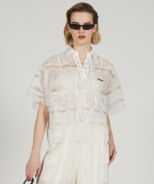 PRANK PROJECT（プランクプロジェクト）の「レースラグビーシャツ / Lace Rugby Shirt（シャツ/ブラウス・レディース・ブラック/ホワイト・FREE）」の4枚目の写真