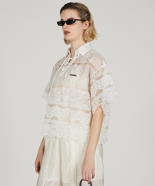 PRANK PROJECT（プランクプロジェクト）の「レースラグビーシャツ / Lace Rugby Shirt（シャツ/ブラウス・レディース・ブラック/ホワイト・FREE）」の5枚目の写真