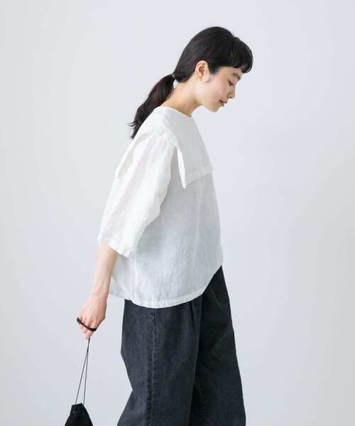 新品今季かぐれビッグカラー2WAYブラウス 2025年春秋半袖リネン