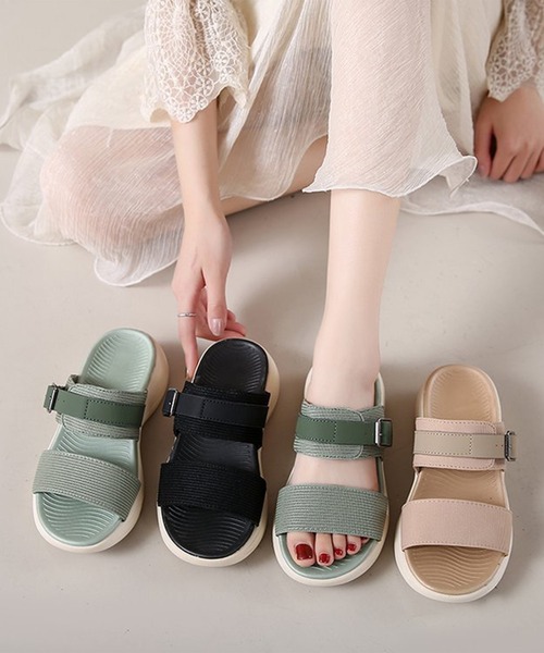 Lace Ladies（レースレディース）の「異素材 ベルトデザイン ウェッジソール 厚底 コンフォート サンダル（サンダル・レディース・グリーン/ベージュ/ブラック・23.5cm/24cm/24.5cm/25cm/22.5cm/23cm）」の18枚目の写真