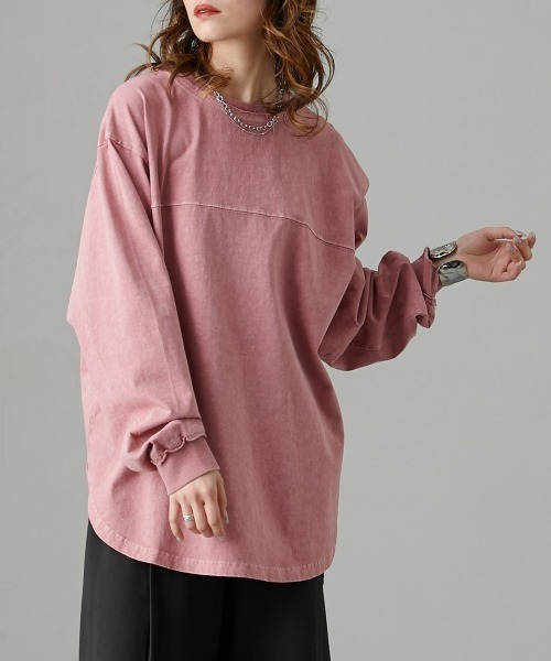 Soiunique（スワユニーク）の「ピグメント加工　胸切り替えライン入ＢＩＧシルエット長袖Ｔシャツ　［Soiunique］（Tシャツ/カットソー・レディース・ブラック/ネイビー/レッド・M/L）」の3枚目の写真